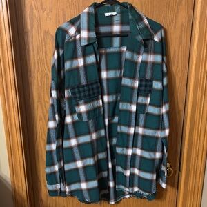 Green Plaid Button-Up Shirt